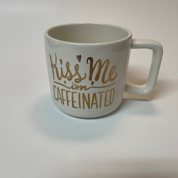 Stoneware Mug - "Kiss Me I'm Caffeinated" - 12 oz - Cream with Gold Writing - Picture 4 of 5